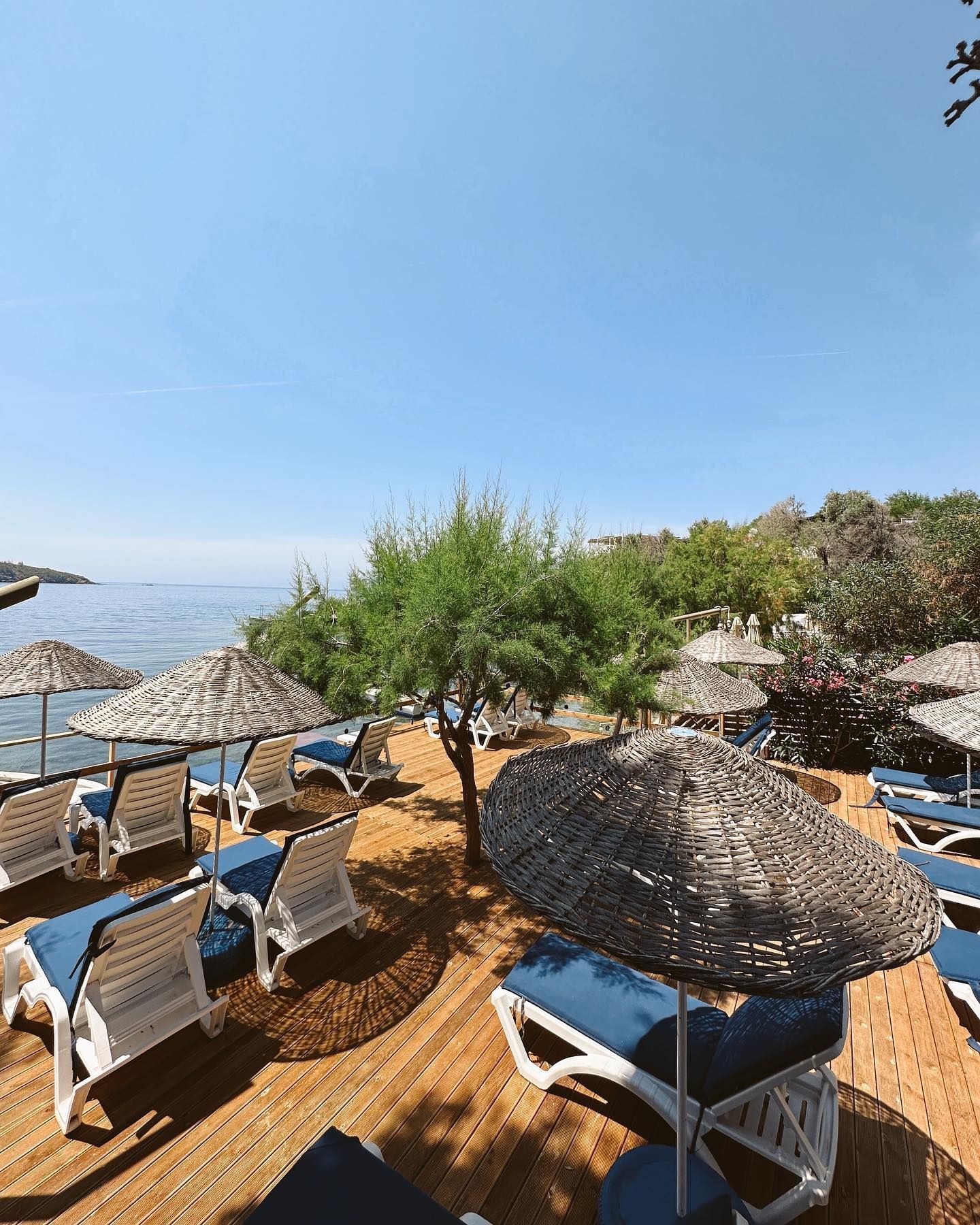 Pier, straw umbrellas and sunbeds